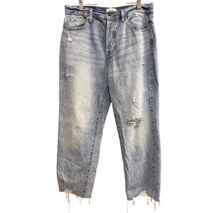Pistola Distressed High-Rise Straight-Leg Jeans Size 30 Light Wash Frayed Hem